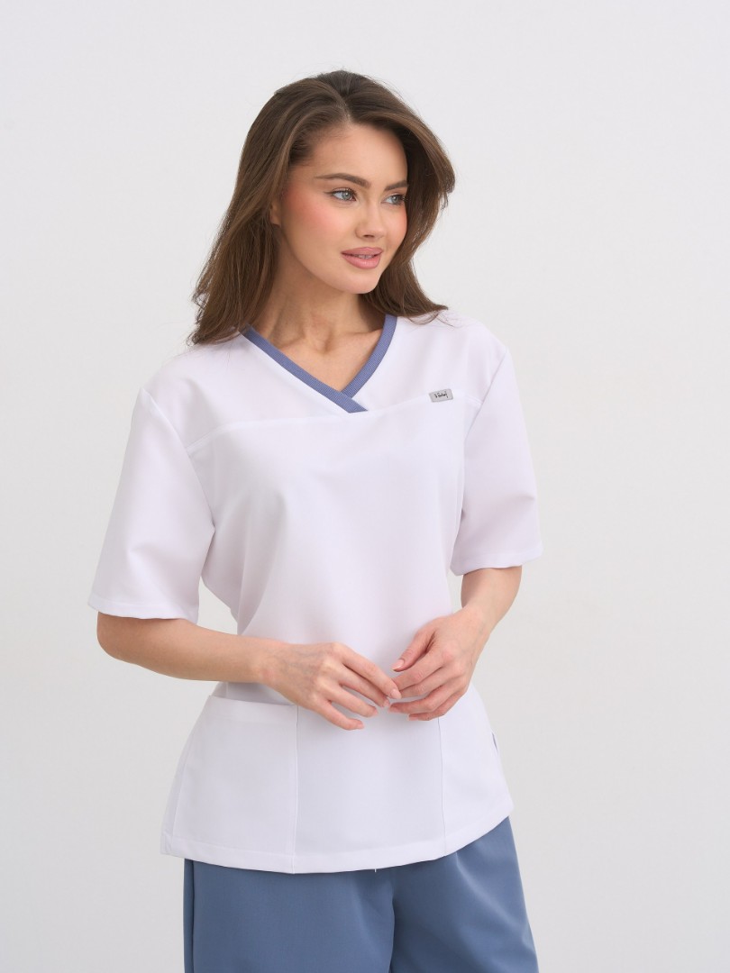 Блуза медицинская белая с окантовкой